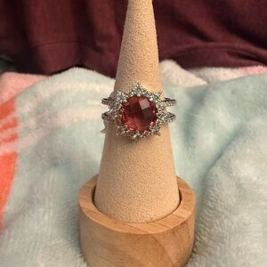 Radiant Pink Crystal Ring with Silver Detailing